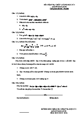 Đề kiểm tra chất lượng học kì I môn Toán học lớp 8